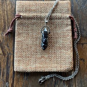 Snowflake Obsidian Crystal Point with Stainless Steel Chain